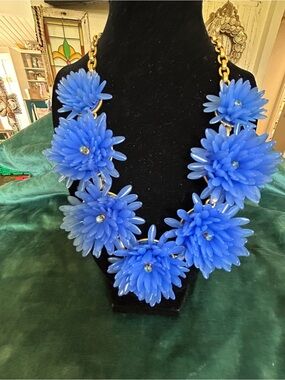 J. Crew Bright Blue Floral Statement Necklace